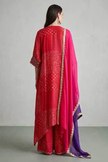 Basanti Kapde Aur Koffee Bandhej Print Kaftan Palazzo Set 