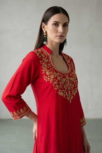 Basanti Kapde Aur Koffee Chanderi Embroidered Kurta Sharara Set 