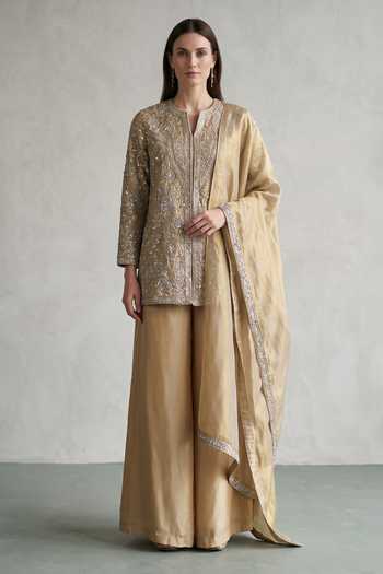 Basanti Kapde Aur Koffee Embroidered Kurta Palazzo Set 