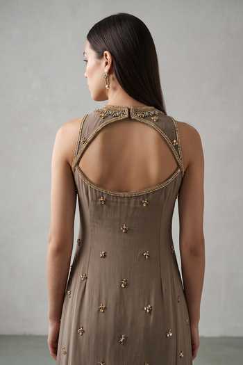 Basanti Kapde Aur Koffee Brown Georgette Round Neck, Yes Embroidered Kurta Sharara Set Online at Aza Fashions Basanti Kapde Aur Koffee_Brown Georgette Round Neck, Yes Embroidered Kurta Sharara Set _Online_at_Aza_Fashions