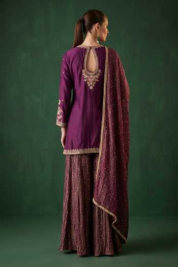 Basanti Kapde Aur Koffee Embroidered Kurta Sharara Set
