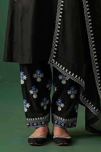 Buy Basanti Kapde Aur Koffee Black Chanderi Round Neck, Yes Embroidered Kurta Pant Set Online at Aza Fashions Buy_Basanti Kapde Aur Koffee_Black Chanderi Round Neck, Yes Embroidered Kurta Pant Set _Online_at_Aza_Fashions