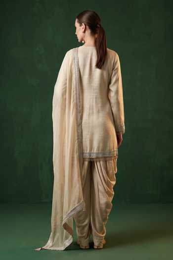 Basanti Kapde Aur Koffee Embroidered Kurta Dhoti Pant Set 