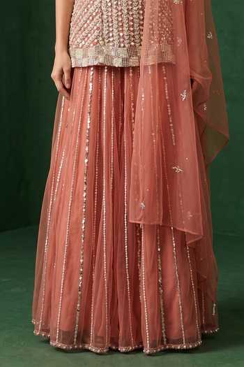 Buy Basanti Kapde Aur Koffee Peach Net One Shoulder Sequin Bead Embroidered Kurta Set Online at Aza Fashions Buy_Basanti Kapde Aur Koffee_Peach Net One Shoulder Sequin Bead Embroidered Kurta Set _Online_at_Aza_Fashions