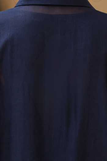 Gulaal_Blue Chanderi Collared Neck Celestial Hand Embroidered Shirt _Online_at_Aza_Fashions