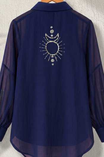 Buy_Gulaal_Blue Chanderi Collared Neck Celestial Hand Embroidered Shirt _Online_at_Aza_Fashions