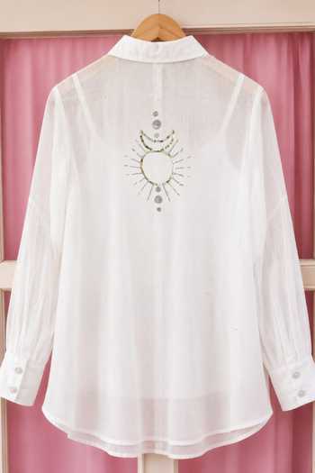 Gulaal_White Chanderi Collared Neck Placement Embroidered Shirt _Online_at_Aza_Fashions