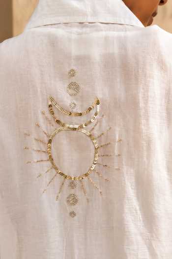 Shop_Gulaal_White Chanderi Collared Neck Placement Embroidered Shirt _Online_at_Aza_Fashions