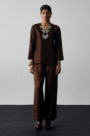 Notsosure Neckline Embroidered Top & Pant Set 