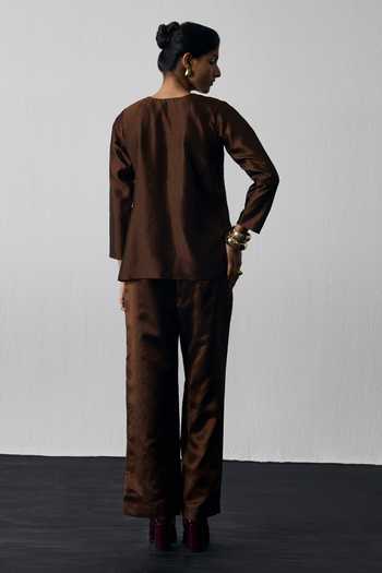 Notsosure Neckline Embroidered Top & Pant Set 