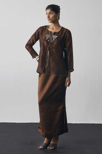 Notsosure Embroidered Jacket Skirt Set 