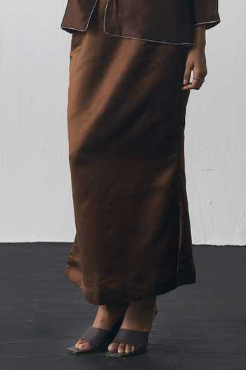 Notsosure Brown Silk, Dupion Embroidered Jacket Skirt Set Online at Aza Fashions Notsosure_Brown Silk, Dupion Embroidered Jacket Skirt Set _Online_at_Aza_Fashions