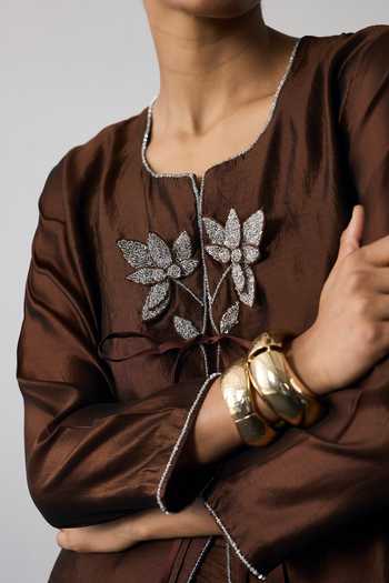 Shop Notsosure Brown Silk, Dupion Embroidered Jacket Skirt Set Online at Aza Fashions Shop_Notsosure_Brown Silk, Dupion Embroidered Jacket Skirt Set _Online_at_Aza_Fashions