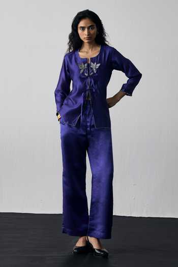 Notsosure Floral Hand Embroidered Jacket Pant Set 