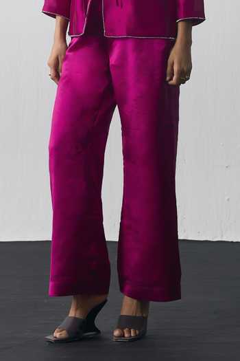 Notsosure Magenta Silk, Dupion Round Neck Embroidered Jacket And Pant Set Online at Aza Fashions Notsosure_Magenta Silk, Dupion Round Neck Embroidered Jacket And Pant Set _Online_at_Aza_Fashions