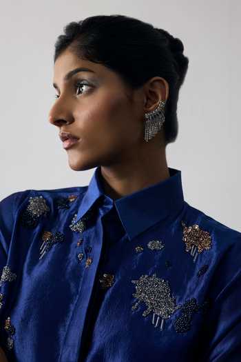 Buy Notsosure Blue Silk, Dupion Mandarin Collar Abstract Embroidered Shirt And Pant Set Online at Aza Fashions Buy_Notsosure_Blue Silk, Dupion Mandarin Collar Abstract Embroidered Shirt And Pant Set _Online_at_Aza_Fashions
