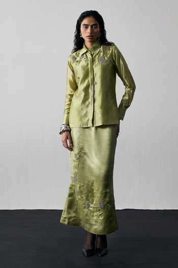 Notsosure Abstract Embroidered Shirt & Skirt Set 
