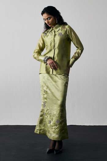 Notsosure Abstract Embroidered Shirt & Skirt Set 