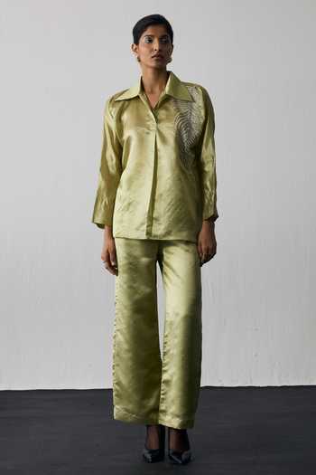 Notsosure Leaf Embroidered Shirt & Pant Set 