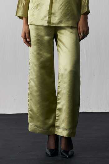 Notsosure Green Silk, Dupion Collared Neck Leaf Embroidered Shirt And Pant Set Online at Aza Fashions Notsosure_Green Silk, Dupion Collared Neck Leaf Embroidered Shirt And Pant Set _Online_at_Aza_Fashions