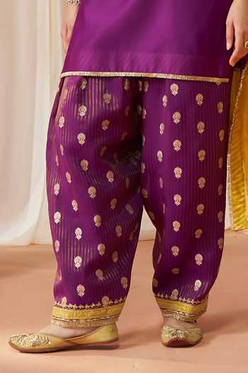 Shop Sheetal Batra Purple Silk, Chanderi Split Adeela Kashmiri Tilla Embroidered Kurta Salwar Set Online at Aza Fashions Shop_Sheetal Batra_Purple Silk, Chanderi Split Adeela Kashmiri Tilla Embroidered Kurta Salwar Set _Online_at_Aza_Fashions