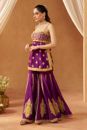Buy Sheetal Batra Purple Silk, Chanderi Square Neck Najma Embroidered Kurta Set Online at Aza Fashions Buy_Sheetal Batra_Purple Silk, Chanderi Square Neck Najma Embroidered Kurta Set _Online_at_Aza_Fashions