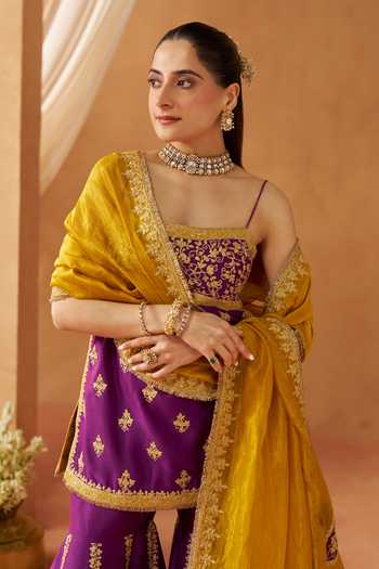 Shop Sheetal Batra Purple Silk, Chanderi Square Neck Najma Embroidered Kurta Set Online at Aza Fashions Shop_Sheetal Batra_Purple Silk, Chanderi Square Neck Najma Embroidered Kurta Set _Online_at_Aza_Fashions