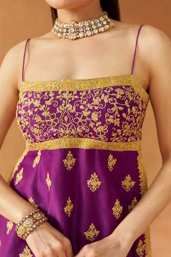 Sheetal Batra Purple Silk, Chanderi Square Neck Najma Embroidered Kurta Set at Aza Fashions Sheetal Batra_Purple Silk, Chanderi Square Neck Najma Embroidered Kurta Set _at_Aza_Fashions