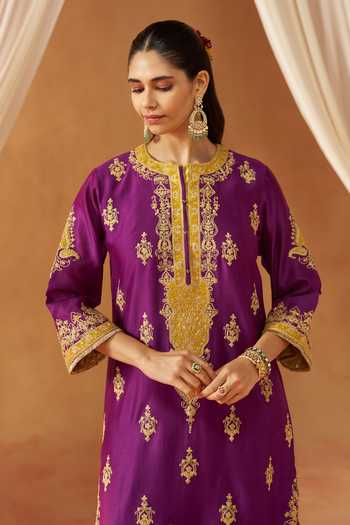 Sheetal Batra Purple Silk, Chanderi Round Neck Mubina Kurta Set Online at Aza Fashions Sheetal Batra_Purple Silk, Chanderi Round Neck Mubina Kurta Set _Online_at_Aza_Fashions