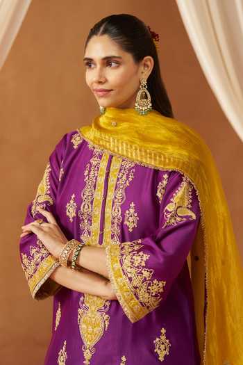Buy Sheetal Batra Purple Silk, Chanderi Round Neck Mubina Kurta Set Online at Aza Fashions Buy_Sheetal Batra_Purple Silk, Chanderi Round Neck Mubina Kurta Set _Online_at_Aza_Fashions
