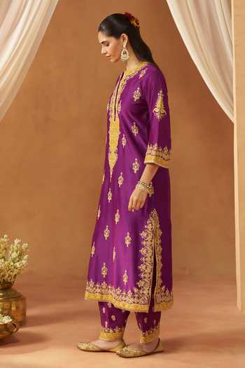 Sheetal Batra Purple Silk, Chanderi Round Neck Mubina Kurta Set at Aza Fashions Sheetal Batra_Purple Silk, Chanderi Round Neck Mubina Kurta Set _at_Aza_Fashions