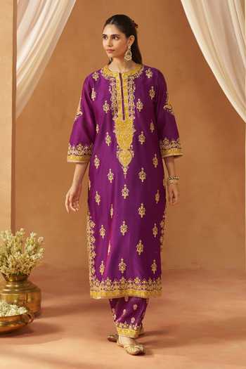 Buy Sheetal Batra Purple Silk, Chanderi Round Neck Mubina Kurta Set Buy_Sheetal Batra_Purple Silk, Chanderi Round Neck Mubina Kurta Set