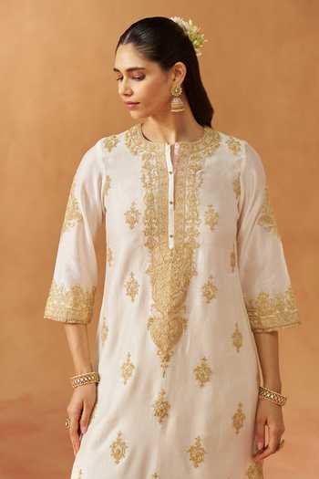 Buy Sheetal Batra Ivory Silk, Chanderi Round Neck Mubina Embroidered Kurta Set Online at Aza Fashions Buy_Sheetal Batra_Ivory Silk, Chanderi Round Neck Mubina Embroidered Kurta Set _Online_at_Aza_Fashions