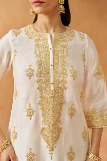 Sheetal Batra Ivory Silk, Chanderi Round Neck Mubina Embroidered Kurta Set at Aza Fashions Sheetal Batra_Ivory Silk, Chanderi Round Neck Mubina Embroidered Kurta Set _at_Aza_Fashions