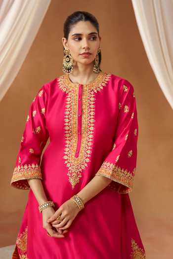 Buy Sheetal Batra Pink Silk, Silk, Round Neck, Yes Zeenal Kurta Set Online at Aza Fashions Buy_Sheetal Batra_Pink Silk, Silk, Round Neck, Yes Zeenal Kurta Set _Online_at_Aza_Fashions