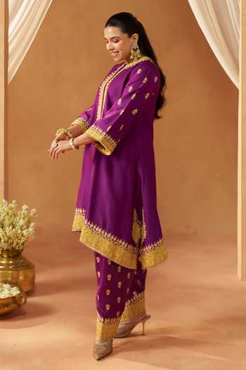 Buy Sheetal Batra Purple Silk, Chanderi Round Neck, Yes Zeenal Embroidered Kurta Set Online at Aza Fashions Buy_Sheetal Batra_Purple Silk, Chanderi Round Neck, Yes Zeenal Embroidered Kurta Set _Online_at_Aza_Fashions