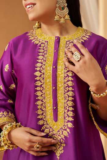 Sheetal Batra Purple Silk, Chanderi Round Neck, Yes Zeenal Embroidered Kurta Set at Aza Fashions Sheetal Batra_Purple Silk, Chanderi Round Neck, Yes Zeenal Embroidered Kurta Set _at_Aza_Fashions