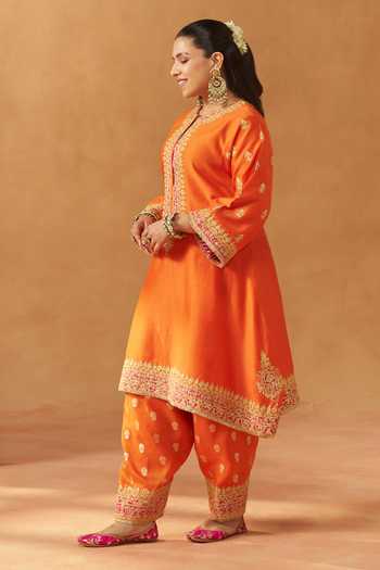 Sheetal Batra Orange Silk, Chanderi Zeenal Kurta Set Online at Aza Fashions Sheetal Batra_Orange Silk, Chanderi Zeenal Kurta Set _Online_at_Aza_Fashions