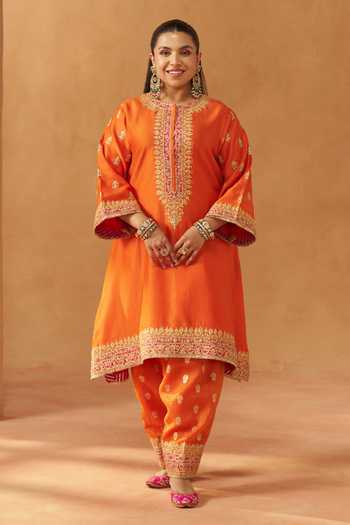 Buy Sheetal Batra Orange Silk, Chanderi Zeenal Kurta Set Online at Aza Fashions Buy_Sheetal Batra_Orange Silk, Chanderi Zeenal Kurta Set _Online_at_Aza_Fashions