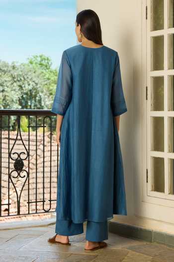 Vaayu Indigo Applique Kurta & Pant Co-Ord Set