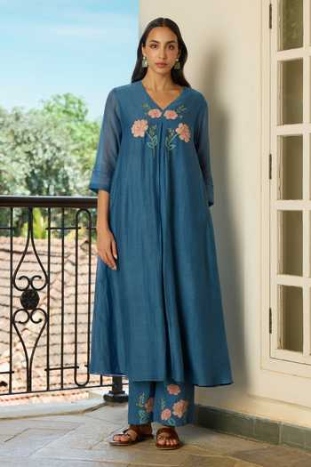 Vaayu Indigo Applique Kurta & Pant Co-Ord Set