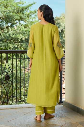 Vaayu Lime Thread Embroidered Kurta & Pant Set