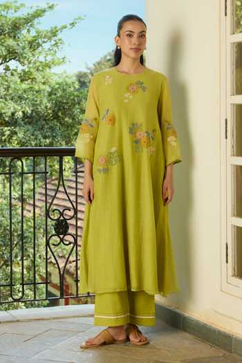 Vaayu Lime Thread Embroidered Kurta & Pant Set