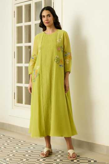 Vaayu Lime Pintucked Dress