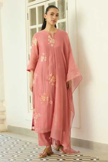 Vaayu Blush Floral Applique & Printed Kurta Set