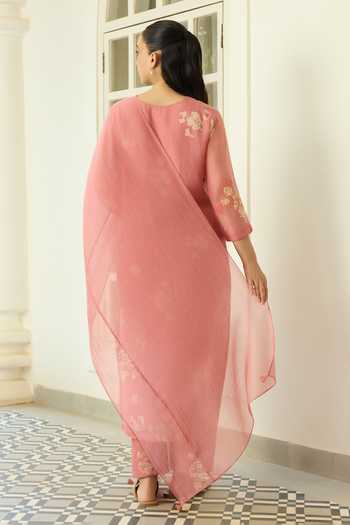 Vaayu Blush Floral Applique & Printed Kurta Set