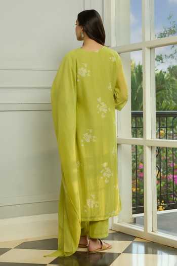 Vaayu Lime Thread Embroidered Kurta Set