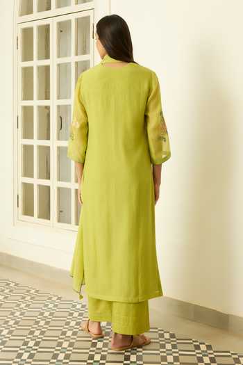 Vaayu Lime Applique Floral Kurta Set