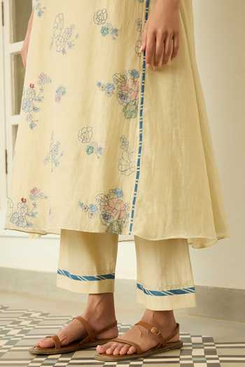 Vaayu Beige Cotton, Muslin Round Neck, Yes Ecru Embroidered Kurta And Pant Co-ord Set at Aza Fashions Vaayu_Beige Cotton, Muslin Round Neck, Yes Ecru Embroidered Kurta And Pant Co-ord Set _at_Aza_Fashions