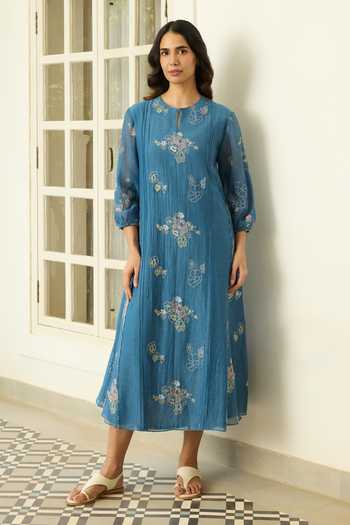Vaayu Indigo Thread Embroidered Dress